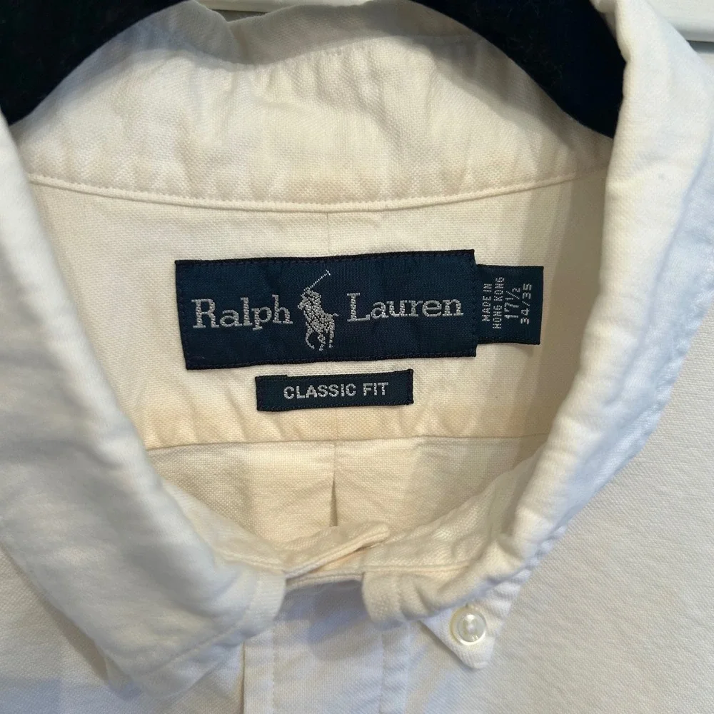 Ralph Lauren Mens Cream Button Down Long Sleeve Shirt Classic‎ Fit 17 1/2